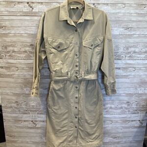Vintage Together‎ Clothing Co Womens 10M Dress 1980s Cotton Safari Khaki Belt